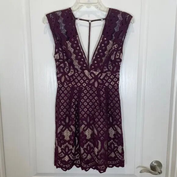 Free People One Million Lovers Lace Mini Dress Burgundy Boho Holiday Party - Picture 10 of 15